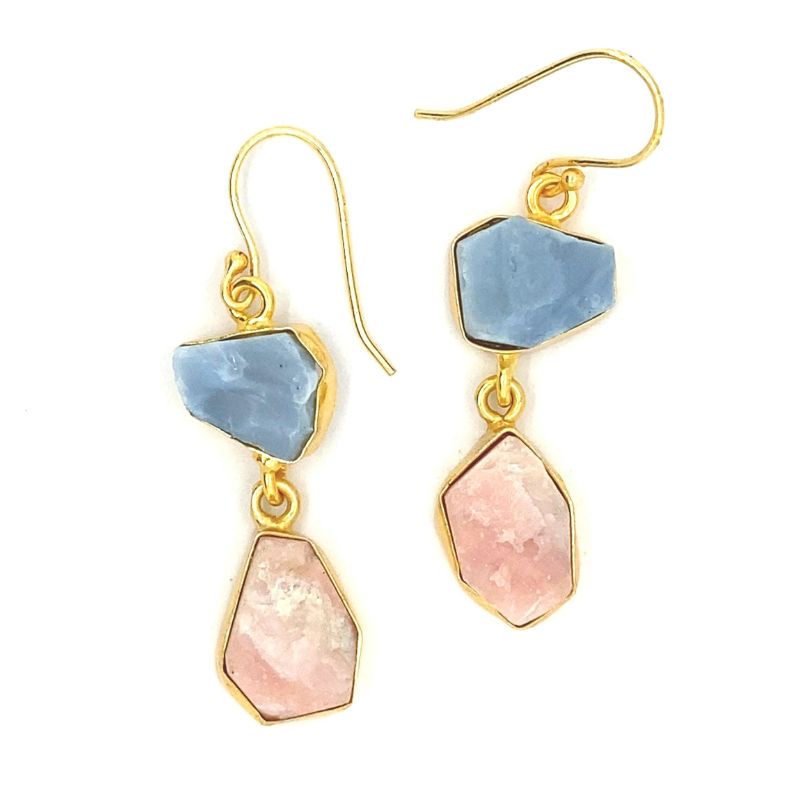 Blue Peruvian Opal & Pink Opal Earrings - Clear Intuition