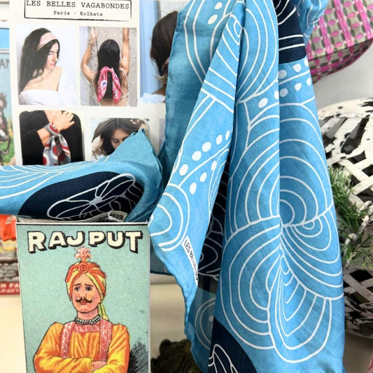 Mandalay Blue Silk Scarf with Gift Box