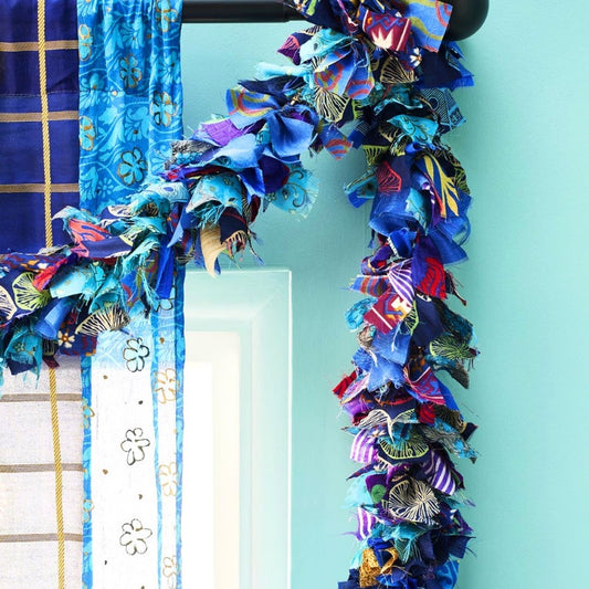 Recycled Silk Sari Garland - Blue Tones