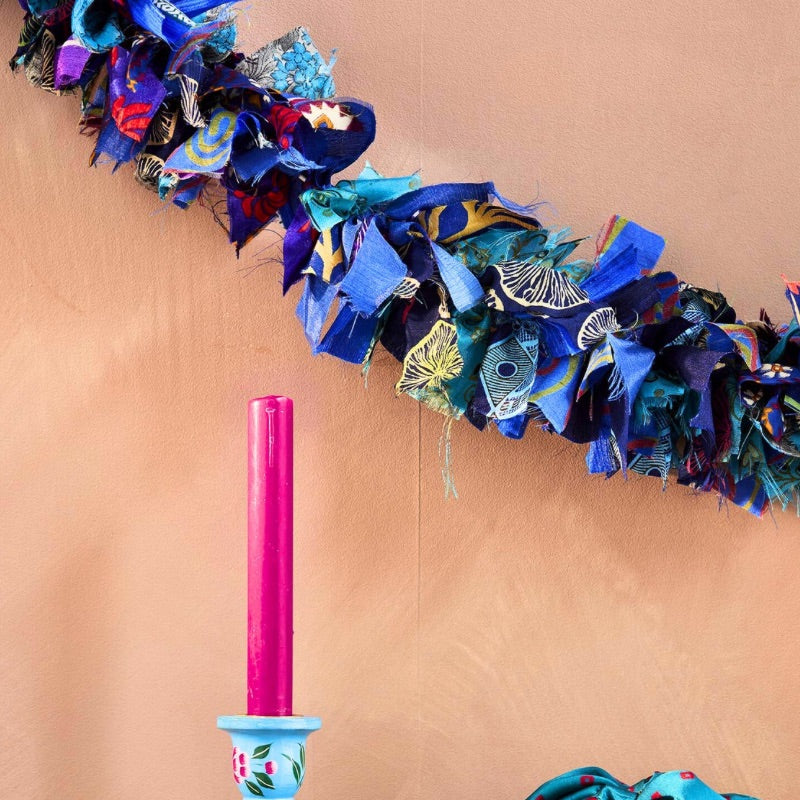 Recycled Silk Sari Garland - Blue Tones