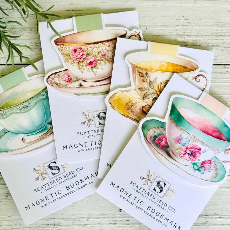 Vintage Teacup Magnetic Bookmarks - 4 Designs