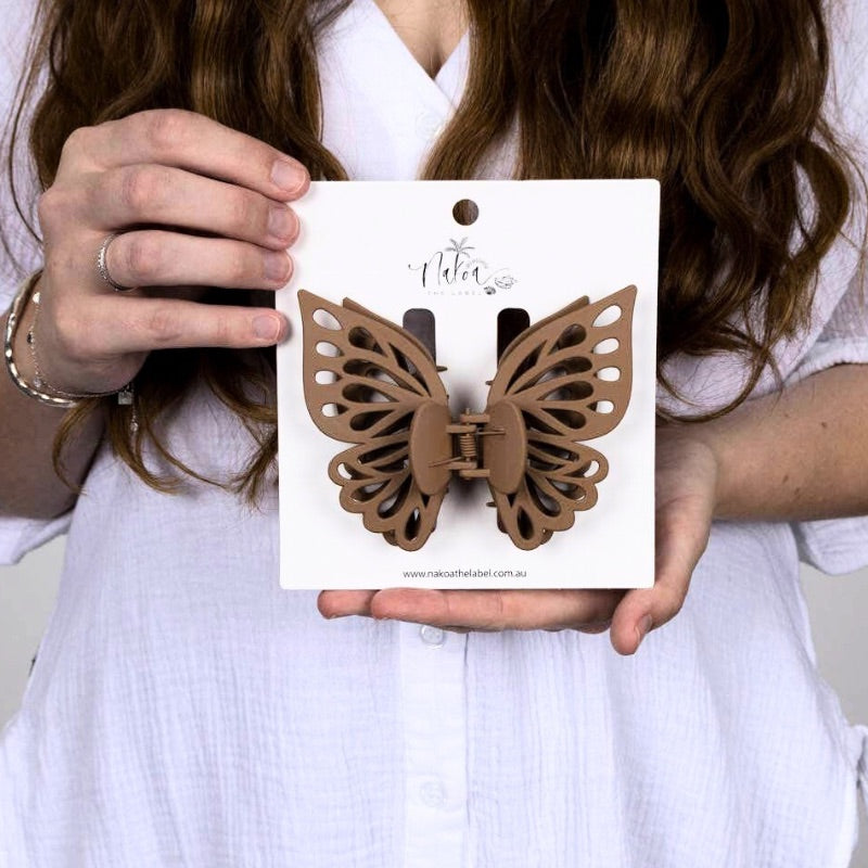 Claw Clip - Small Double Butterfly - Coffee