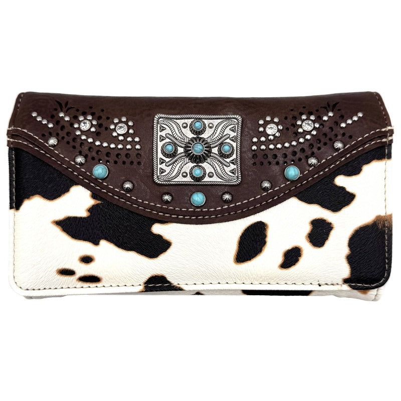 Concho Cow Vegan Crossbody Wallet in Deep Brown