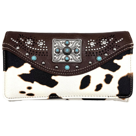 Concho Cow Vegan Crossbody Wallet in Deep Brown
