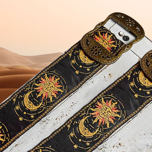 Celestial Embroidered Belt with Metal Buckle - One Size