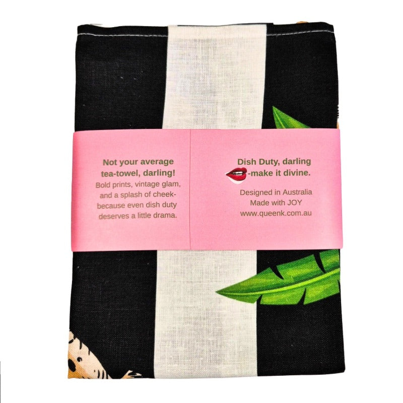 Cocktail Cheetah Black & White Striped Luxe Linen Tea Towel
