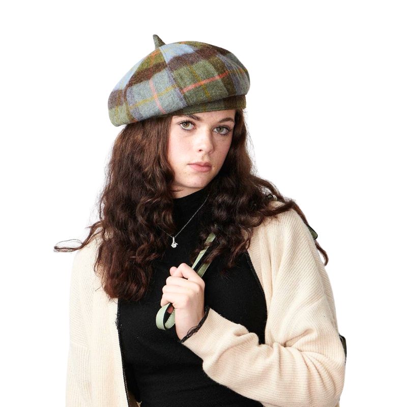 Lambswool Beret in Chestnut and Blue Tartan