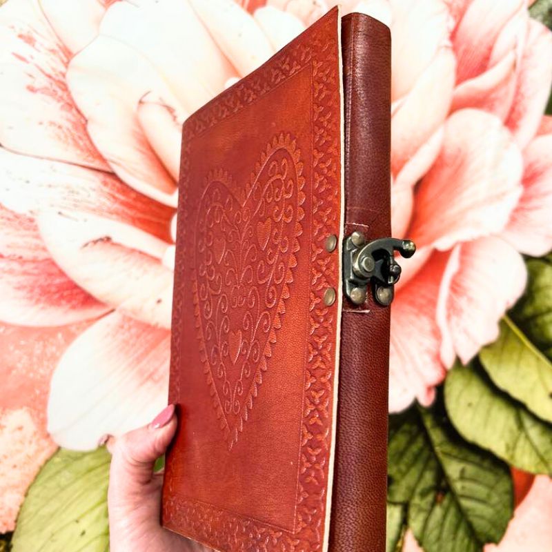 Chestnut Leather Big Heart Journal with Latch