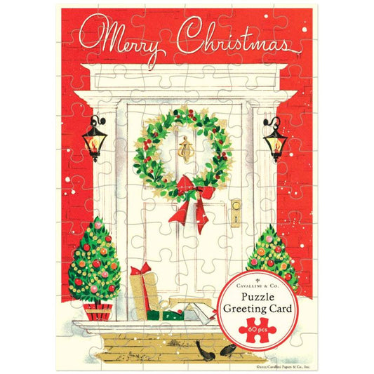 Home for Christmas Cavallini Puzzle Greeting Card 60 Pc