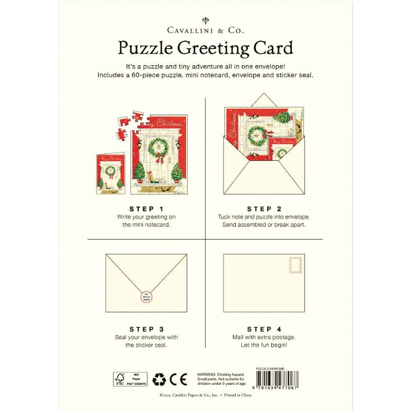 Home for Christmas Cavallini Puzzle Greeting Card 60 Pc