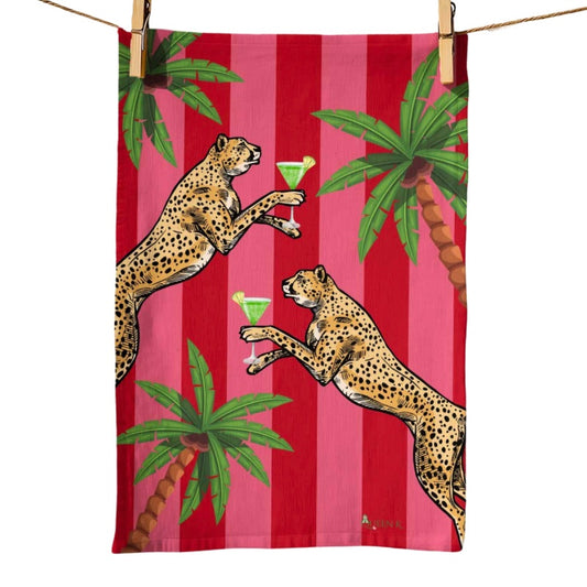 Cocktail Cheetah  100% Luxe Linen Tea Towel
