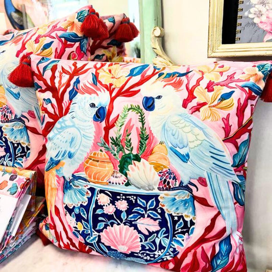 Carnivale Cockatoos Luxe Velvet Cushion
