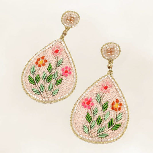 My Doris Beaded Folk floral Earrings in Cream
