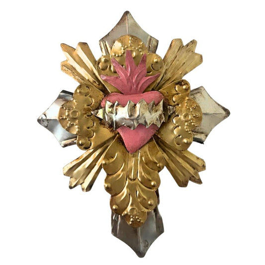 Vintage Style Cross with Pink Heart