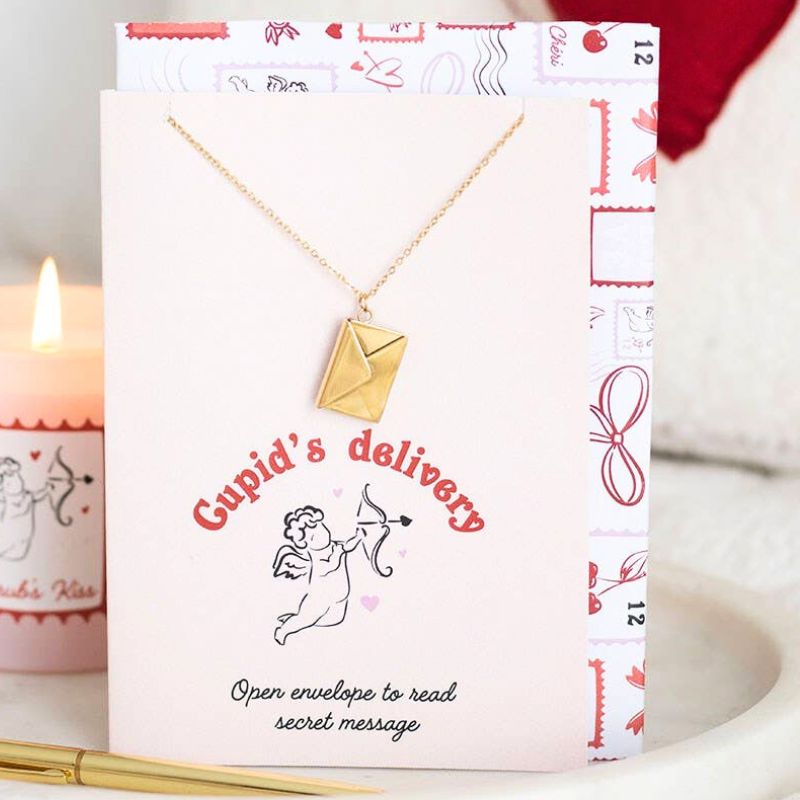 Love Letter Valentine Locket Necklace on Greeting Card