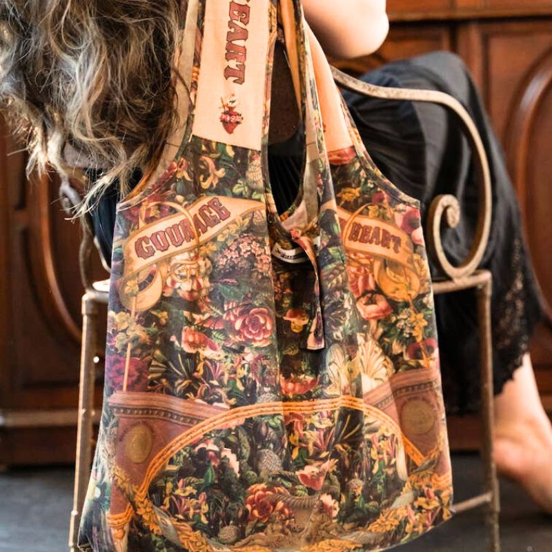 Courage Dear Heart Linen Tote/ Traverse Life Bag with Sacred Heart