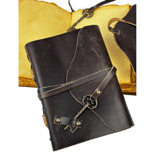 Large Leather Journal with Vintage Key & Deckle Edge Paper