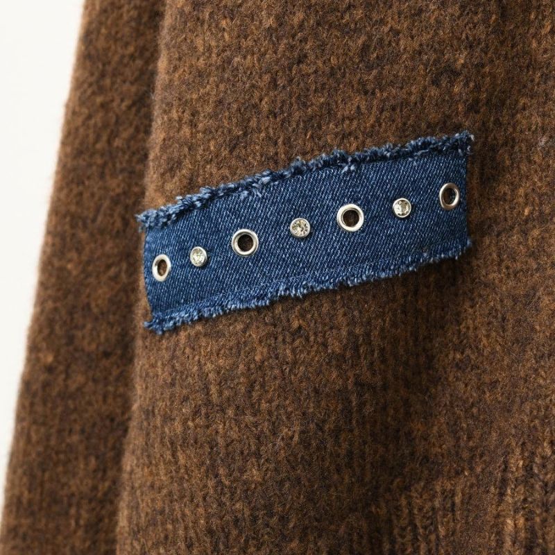 Dark Brown and Denim Contrast Cardigan
