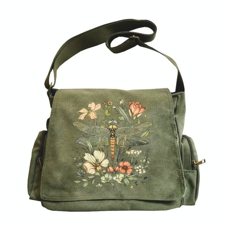 Dragonfly Satchel Bag in Forest Green