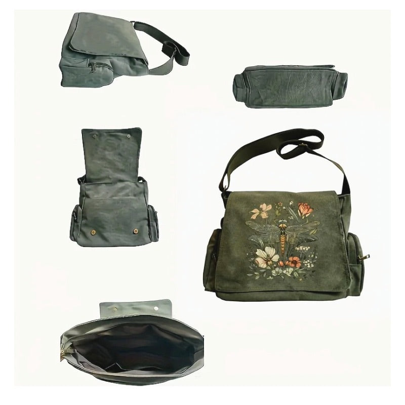 Dragonfly Satchel Bag in Forest Green