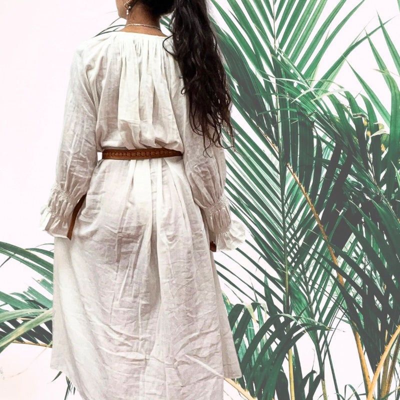 Pheasant Field Cotton Dress in Off-White