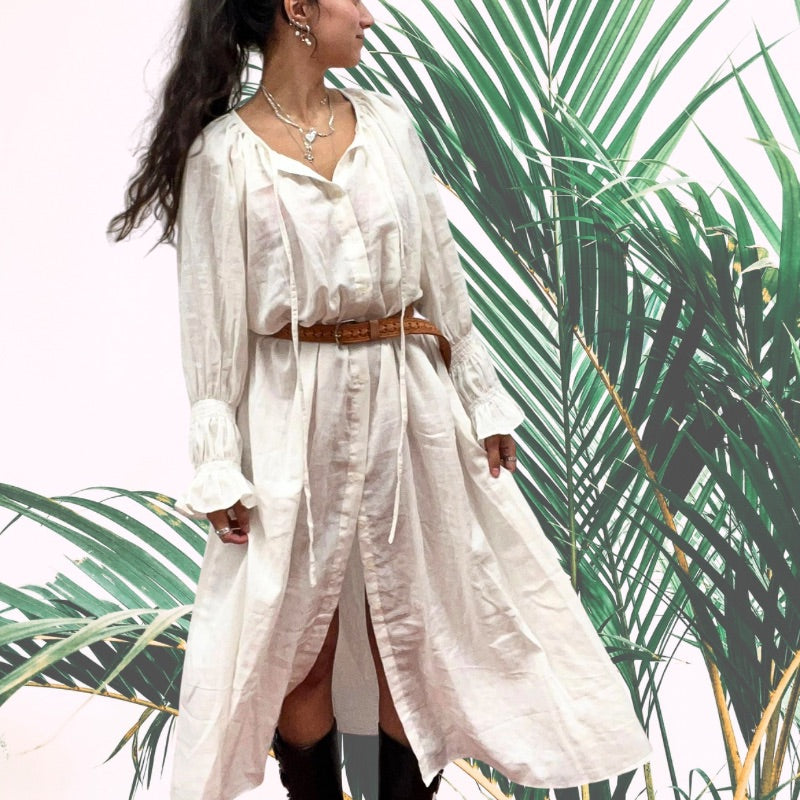 Pheasant Field Cotton Dress in Off-White