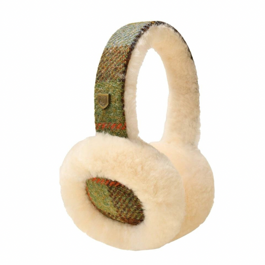 Sheepskin Earmuffs - Chestnut-Blue Tartan