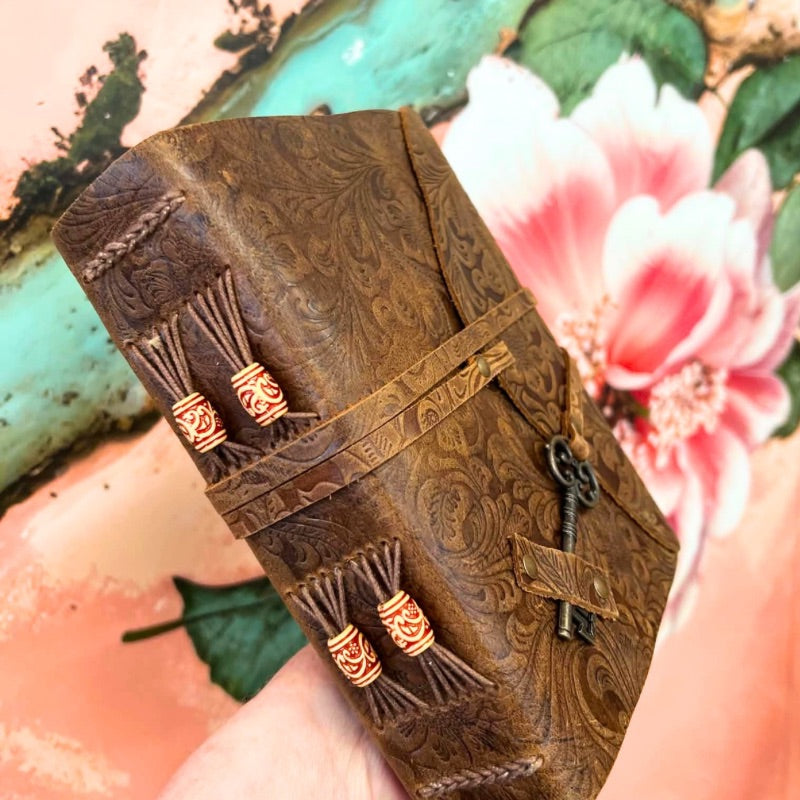 Embossed Leather Journal with Vintage Key Latch