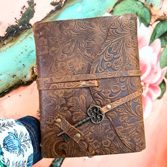 Embossed Leather Journal with Vintage Key Latch