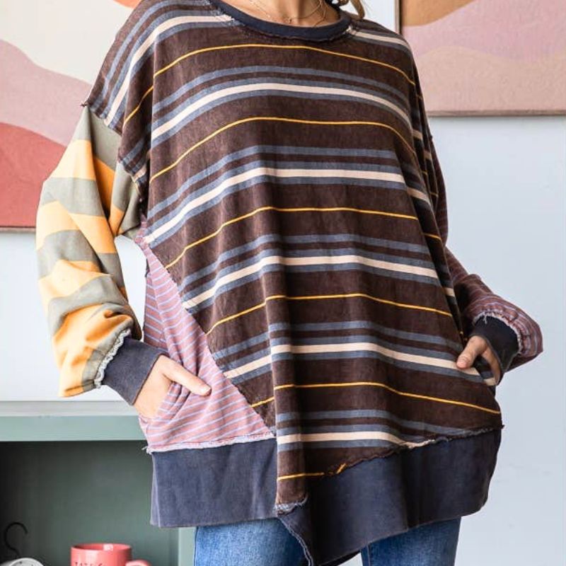 The Espresso Drift Striped and Oversized Top