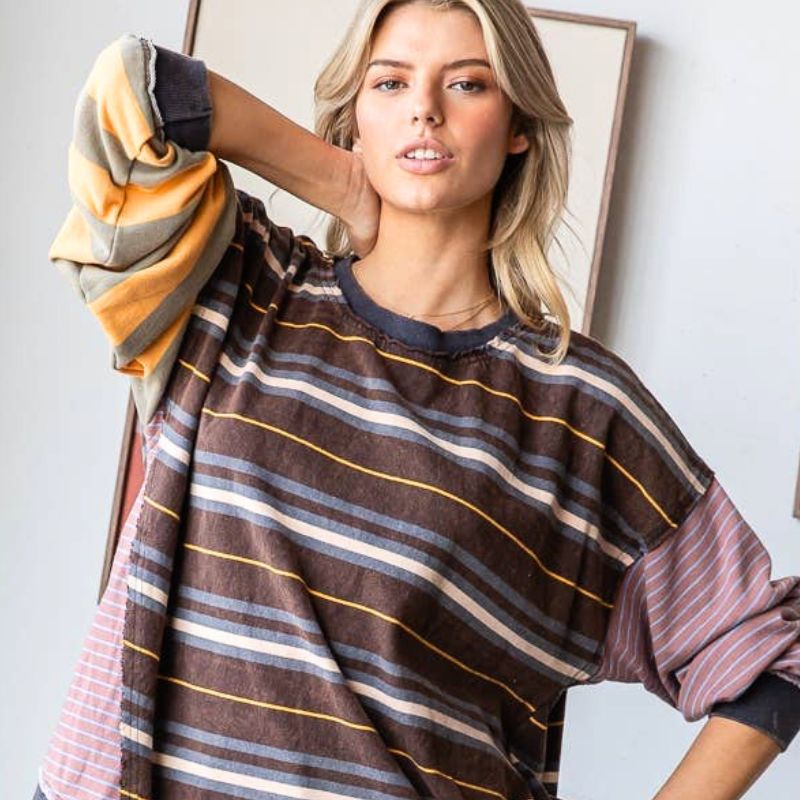 The Espresso Drift Striped and Oversized Top
