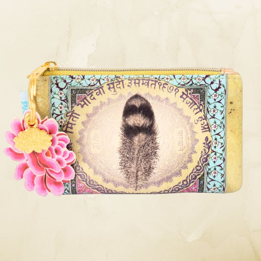 Love Feather Coin Purse with Gold Lotus Charm/Key Ring