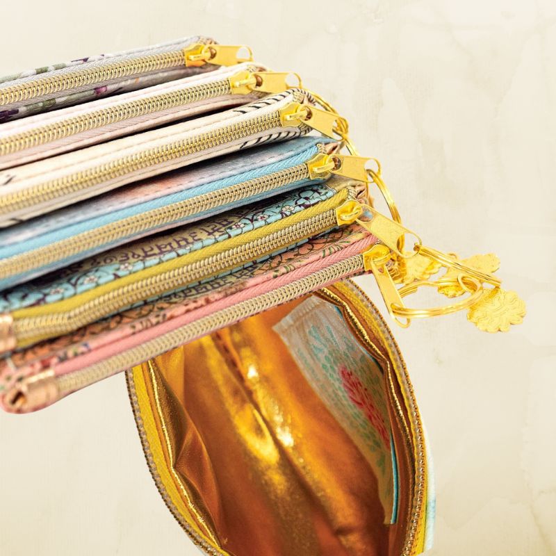 Love Feather Coin Purse with Gold Lotus Charm/Key Ring