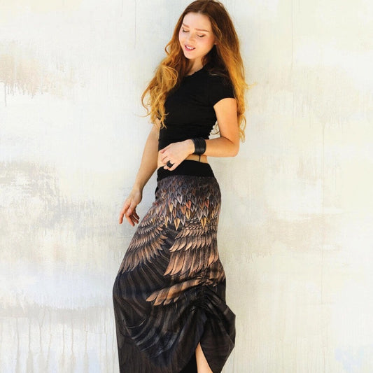 Shovava - Limited Edition Feather Wrap Reversible Skirt - Brown Tones