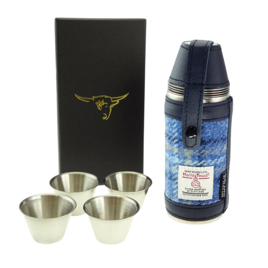 Glen Appin 8oz Harris Tweed Outdoor Flask in Blue Tartan