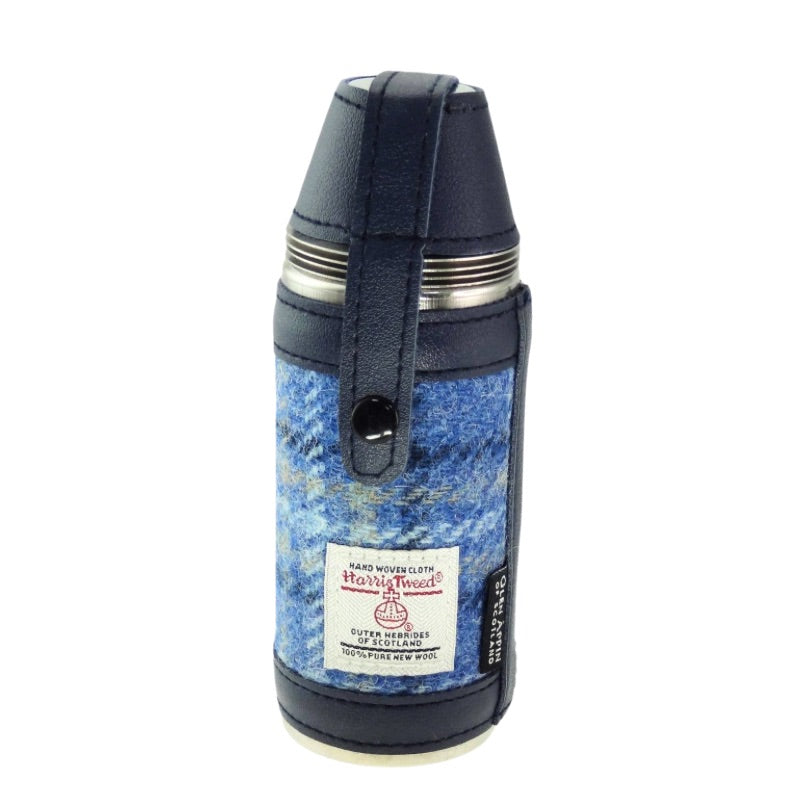 Glen Appin 8oz Harris Tweed Outdoor Flask in Blue Tartan