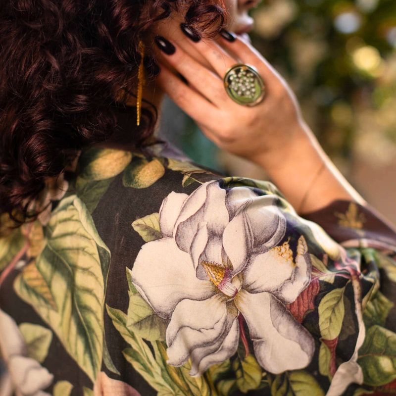 Fleur De Lune Cropped Kimono Jacket with Florals & Bees