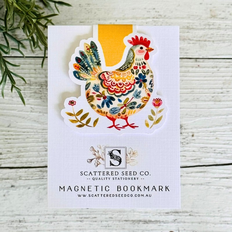 Folk Art Chicken Magnetic Bookmark