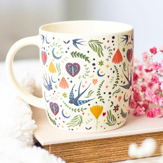 Folk Heart Cream Ceramic Mug