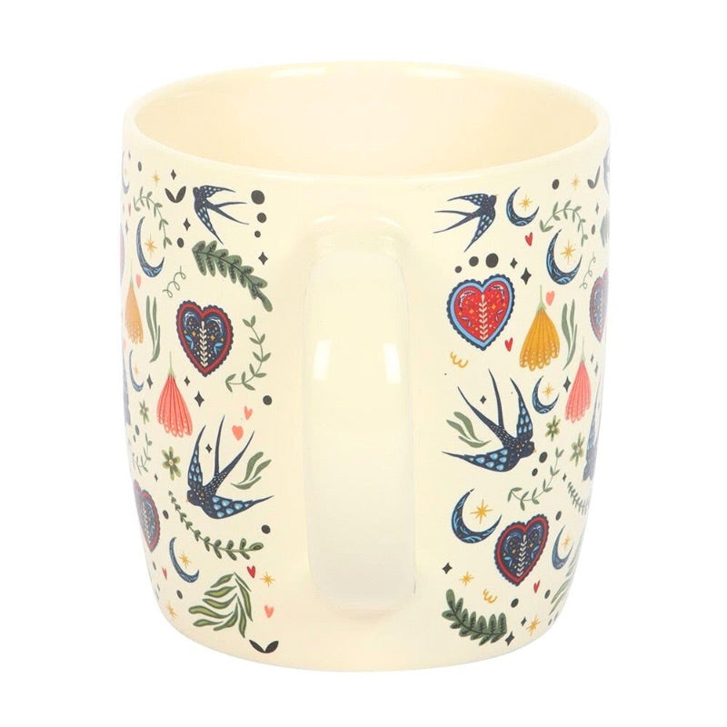 Folk Heart Cream Ceramic Mug