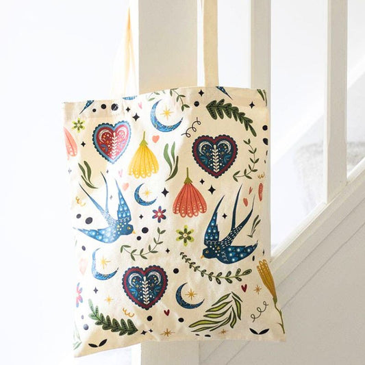 Folk Heart Cream Tote Bag