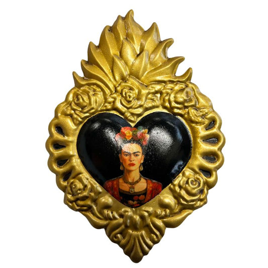 Black and Gold Tin Heart with Frida