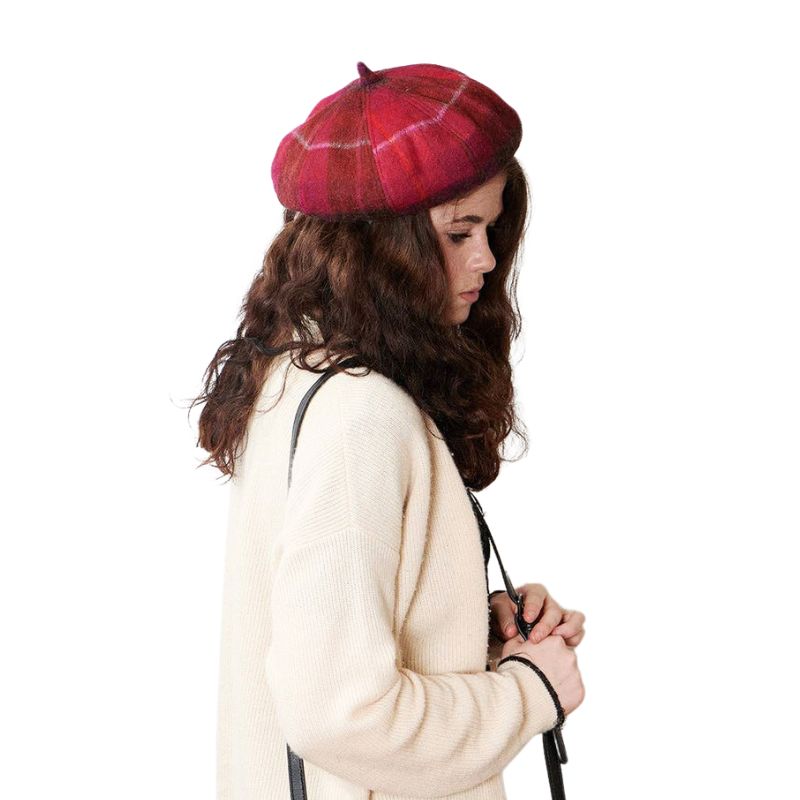 Lambswool Beret in Fuchsia Tartan