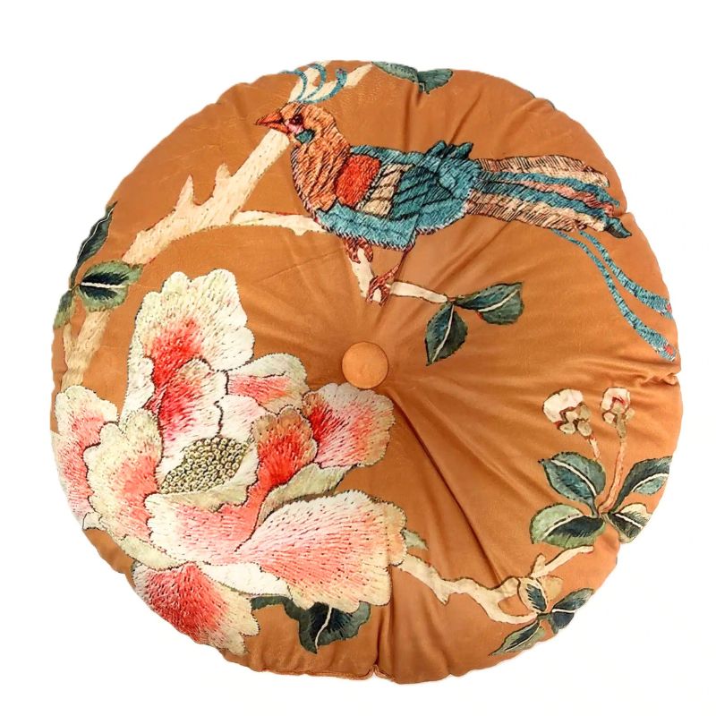 Anna Chandler Gold Chinoiserie Round Velvet Cushion