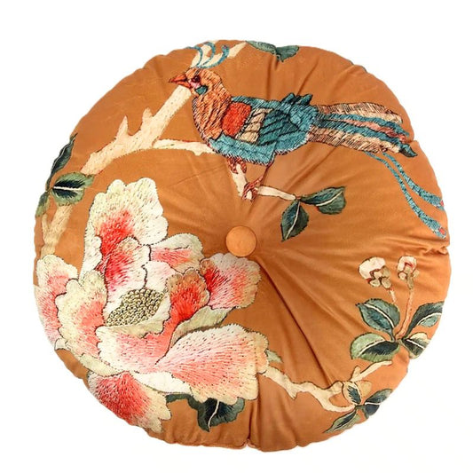 Anna Chandler Gold Chinoiserie Round Velvet Cushion