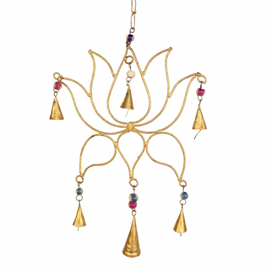 Gold Lotus Hanger with Beads and Bells