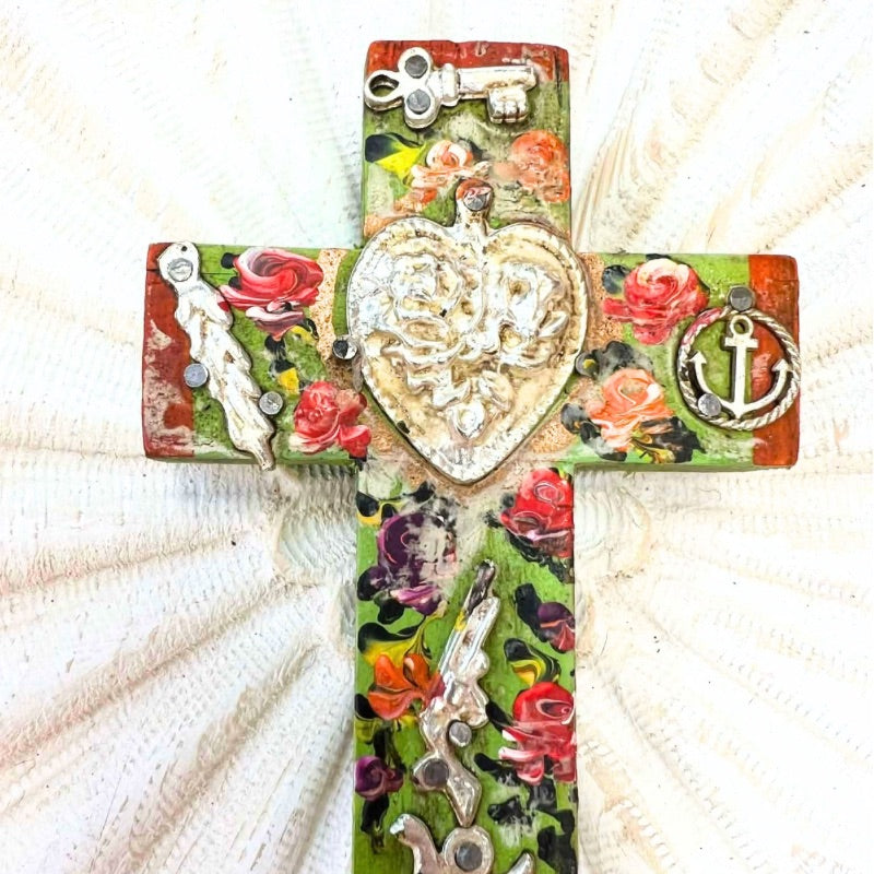 Hearts and Roses Small Timber Cross