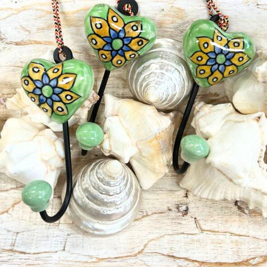 Jaipur Pottery Heart Shape Hook - Green
