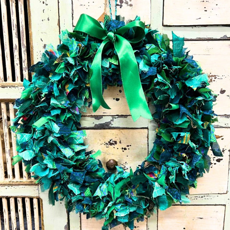 Recycled Silk Sari Green Wreath - Large