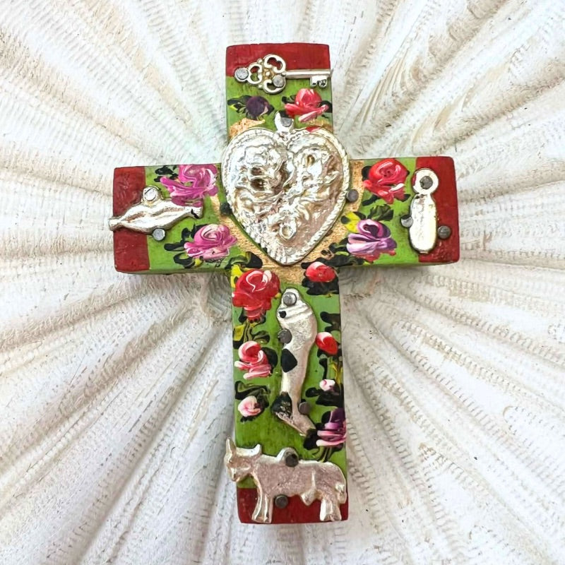 Hearts and Roses Small Timber Cross